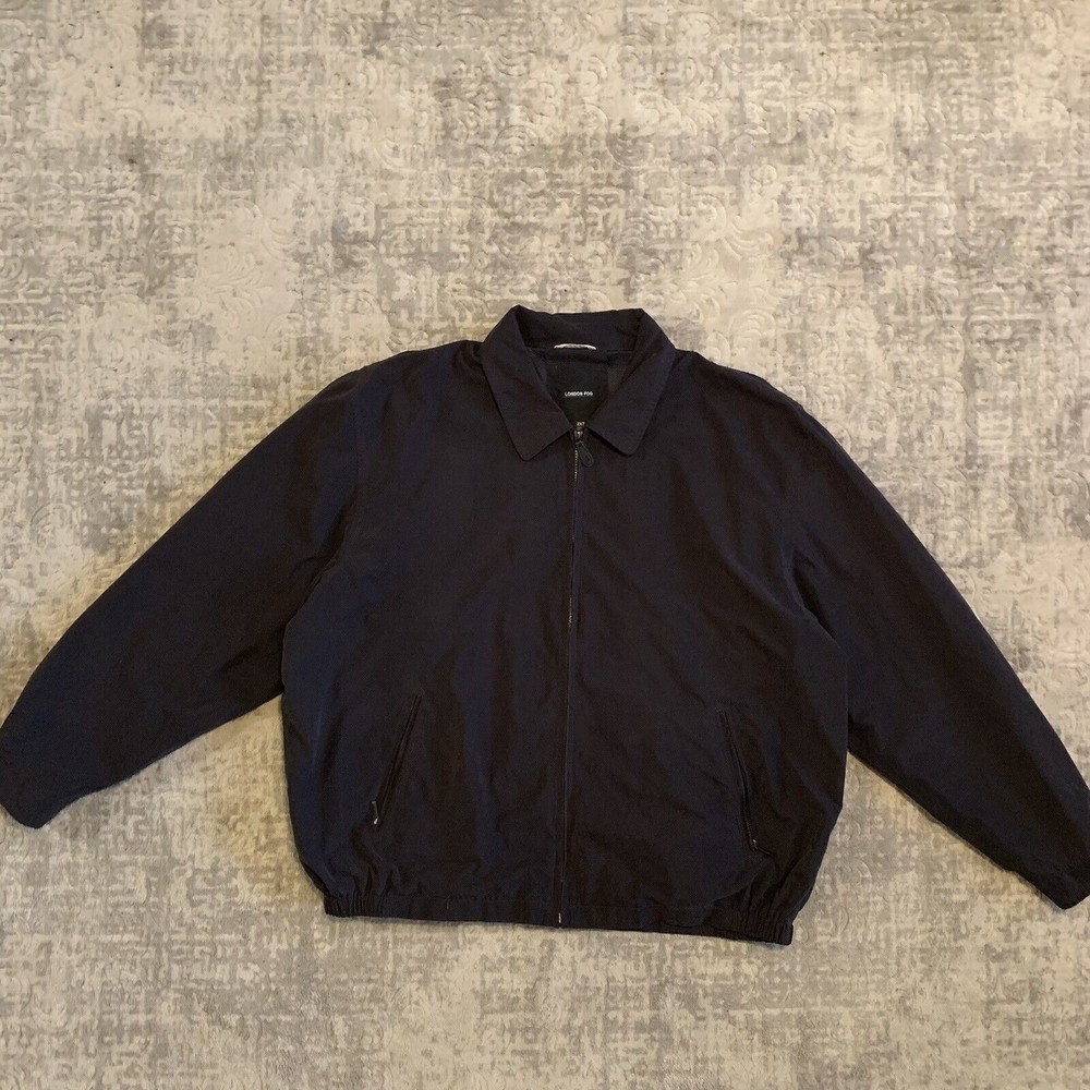 London Fog Windbreaker Jacket Mens 2XT Navy Blue Raincoat Front Zip Mesh Lined
